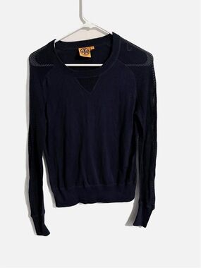 Tory Burch Navy Blue Mesh Knit Sweater